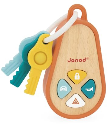 Janod, Porte-Clés, Dès 18 Mois | Coque en Silicone, Clés avec une Fonction Pop It, Coordination Main / Œil, 4 Sons, 1 Porte-Clés Sonore et 3 Clés en Silicones