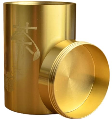 DIYEAH Bote de Metal Tapa de Latón Dorado para Almacenar Té, Recipiente Hermético para Mantener Frescura y Evitar Derrames, Adecuado para Oficina y Hotel