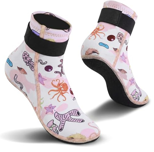 Bcuuozeeing Calzini da nuoto in neoprene per ragazze e ragazzi, calze subacquee per sport acquatici, scarpe antiscivolo, scarpe da surf, piscina, vacanze indispensabili, Rosa (31-33), Taglia unica