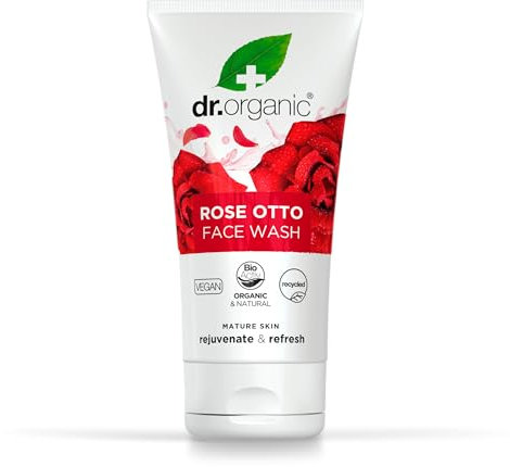 Dr Organic Rose Otto Face Wash, Cleansing, Mature Skin, Mens, Womens, Natural, Vegan, Cruelty-Free, Paraben & SLS-Free, Recycled & Recyclable, Organic, 150ml, Packaging may vary