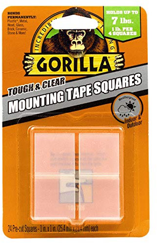 Gorilla Tough & Clear Double Sided Tape Squares, 24 1 Pre-Cut Mounting Squares, Clear, (Pack of 1)
