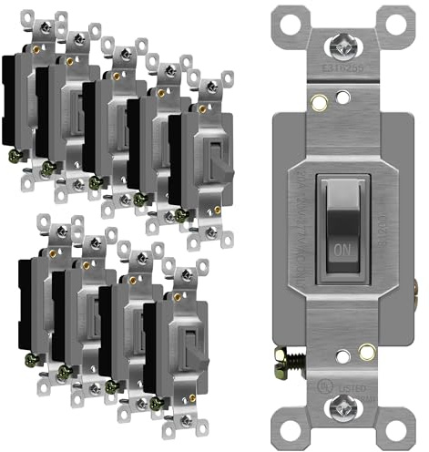 ENERLITES Toggle Light Switch, Single Pole, 20A 120-277V, Grounding Screw, Commercial Grade, UL Listed, 81200-GY-10PCS, Gray (10 Pack)
