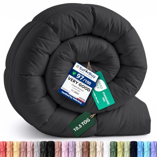 Utopia Bedding Coverless King Size Duvet, 10.5 Tog Box Stitched, Grey | 350 GSM 10.5 Tog Coverless Winter Duvet, Soft & Cozy Grey King Bed Comforter with Corner Tabs, Machine Washable