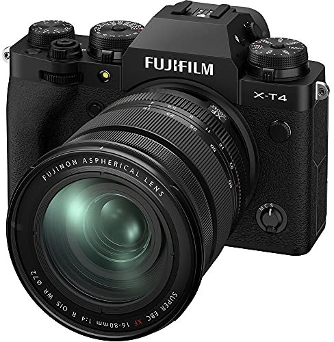Fujifilm X-T4 Mirrorless Digital Camera, Black with Fujinon XF16-80 mm F4 R WR Optical Image Stabiliser Lens Kit