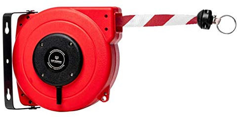Flexibarrier Sicherheitsbarriererolle (9m) - Hochleistungsgurt (Rot/Weiß) Einziehbar Absperrband/Wandhalterung mit Gurt
