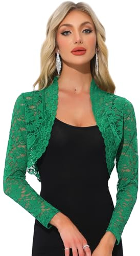 Allegra K Dam spets festlig bolero 3/4 ärm bröllop kofta fram öppen crop cardigan Shrug, Grön, S