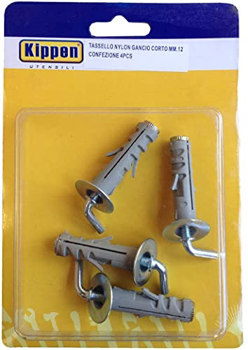 kippen 9022A2 Kit Composto da 4 Tasselli per Fissaggio ad Espansione da mm.12 con Gancio Corto