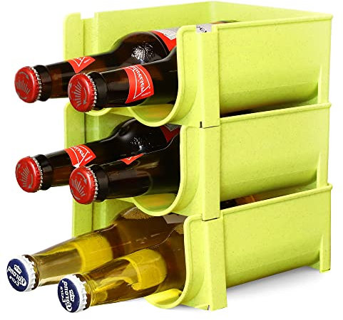 Albert Austin Stackable Beer Bottle Rack Water Bottle Organiser Refrigerator Plastic Bottle Storage Organiser Beer Soda Can Wine Rack For Tabletop Fridge And Kitchen Countertop (Green, Pack of 3)