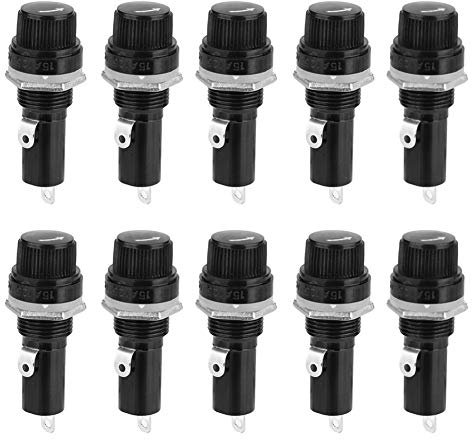 Buachois 10Pcs 6 X 30mm Portafusibile AC 250V 10a MF-528 Tappo a Vite Nero Portafusibile Montato a Pannello Presa per Fusibile a Tubo Piatto