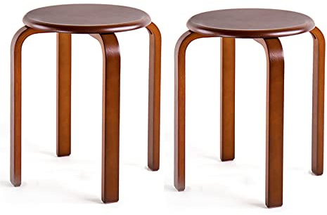 QQXX 18 Inch Solid Wood Stools Set of 2,Round Wooden Stool Dining Stool Step Stool,Modern Short Wood Stools Backless Chairs Stacking for Living Room Dining Room Bedroom(18 * 15.7inch, Brwon)