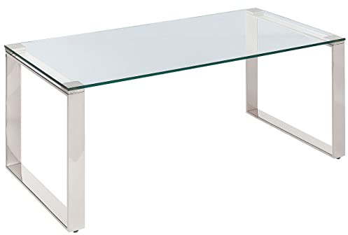 Beliani Mesa de Centro de Vidrio Templado Transparente Plateado 100 x 50 cm Acero Tilon