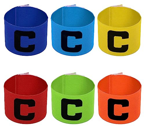 Lahviuu Kaptenens armband, 6 st fotbollskaptenens armband för barn, stora C kaptenarmband för junior ungdom fotboll hockey rugby netball tennis sport (gul, blå, orange, grön, himmelsblå, röd)