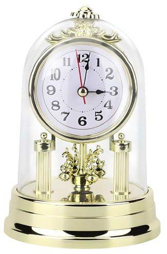 Yuehuamech Mantel Clocks European Vintage Clock Silent Table Clock Antique Non-Ticking Desk Watch Retro Gold Clocks for Living Room Office Home Tabletop Shelf Desktop Decor