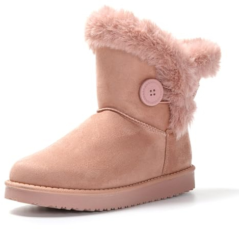 JOMIX Bottes Classique Femme Hiver Bottes de Neige en Fourrure Synthétique Chaud Confortable et Léger (Rose, 37)