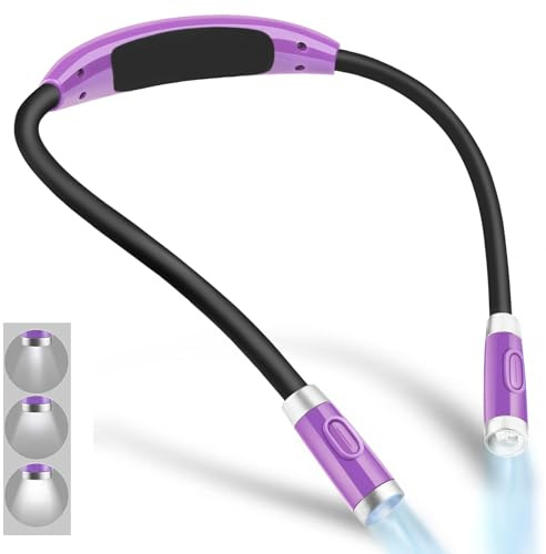 Vekkia Rechargeable LED Neck Reading Light, Book Lights for Reading in Bed, 3 Brightness Levels, Flexible Soft Silicone Arms Comfortable Wear, Long Lasting. Great for Readers, Craft & Knitting