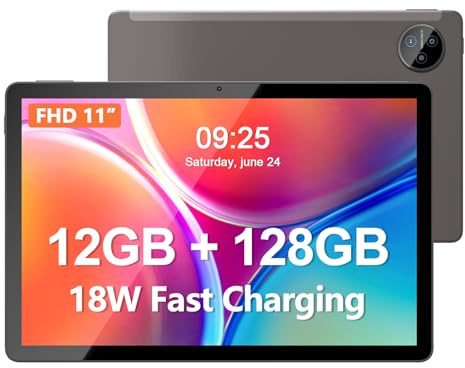 PRITOM 11 tums Android 13, 4G telefonsurfplatta, 12 GB (6 6 GB expand), 128 GB ROM, 8 000 mAh, FHD, Wi-Fi, Bluetooth, surfplatta PC (grå) med skyddande fodral