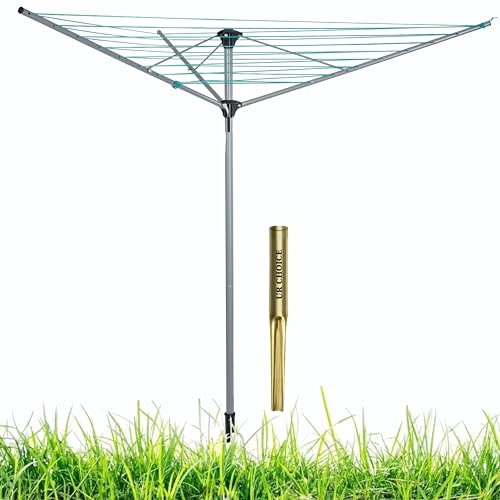 UR CHOICE Rotary Washing Line 40M, Heavy Duty 3 Arm Outdoor Clothes Airer, Whirligig Dryer with Adjustable Height, Weatherproof Design & Ground Spike for Garden Laundry Drying