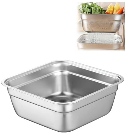 Tina multiusos de acero inoxidable, lavabo rectangular grande con borde enrollado cepillado para cocina (28 cm)