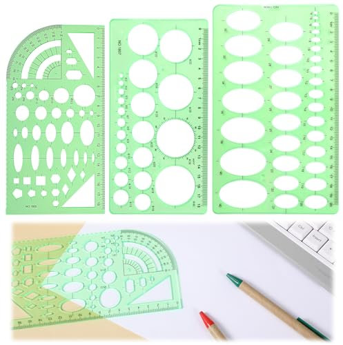Yuanchu 3 Stück Schablone Elektro, Geo College Schulkreisschablone Architektur Schablone Kreis Schablone Technisches Zeichnen Lochschablone Lineal Malen Messschablonen Kunststoff Formstabiler Grün