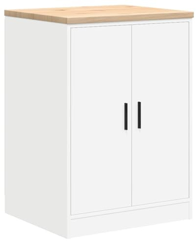 vidaXL Armoire de Rangement de Garage Blanc 60x51x85 cm Bois de pin, Armoire, Armoire à Outils, Armoire Basse, Armoire de Garage, Armoire de Rangement