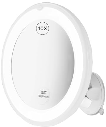 Fantasia® Beauty Miroir de maquillage avec éclairage - Grossissement x 10 et lumière LED - Miroir de maquillage - Idéal pour maquillage et rasage précis - Miroir cosmétique avec ventouse pour salle de