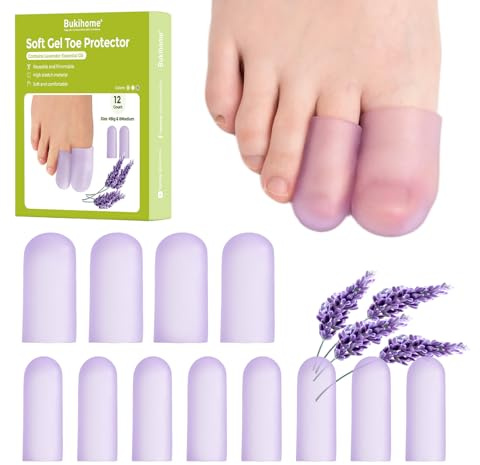 Bukihome proteggi dita piedi in silicone - 12 Pack Gel Toe Cap Toe Protector - Protezione dita piedi per alleviare il dolore, protezione delle dita dei piedi per calli e duroni (Lavender, 4L+8S)