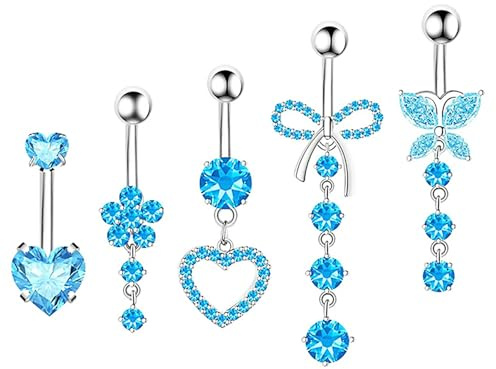 OYIWINMI 5 Pièce Piercing Nombril Acier Chirurgical,Piercing Nombril Acier Inoxydable,Femmes Seulement Piercing Anneau Nombril,Trois Couleurs Disponibles (Argent, Or, Bleu) (Bleu)
