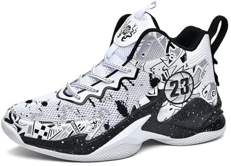 Voguerra Chaussures de Basket Montantes for Homme avec Mesh Respirant Style Graffiti et Semelle intermédiaire coussinée, idéales for l'intérieur et l'extérieur. Fans de Basketball(Blue1,41 EU)