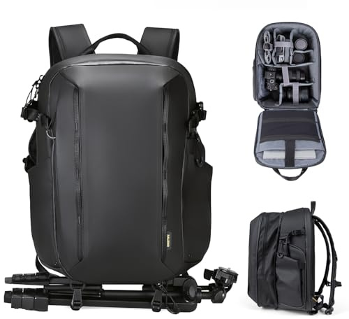 RaLeno Sac à Dos pour Caméra, Étui de Caméra Imperméable en Coque Rigide avec Compartiment Frontal Extensible pour Appareil Photo DSLR, Drone DJI Mavic/Ordinateur Portable de 16 Pouces/Trépied