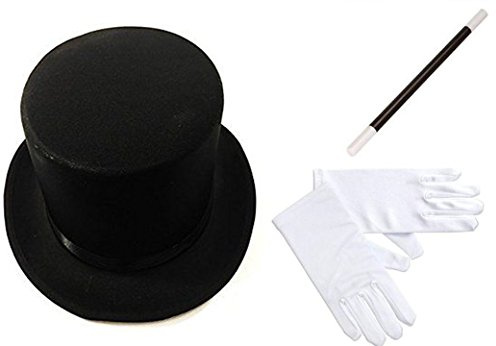 Stylex Magician Fancy Dress Instant Costume Top Hat Black with White Gloves and Magic Wand