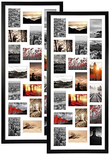 QUTREY 20 Opening 4x6 Collage Picture Frame Set of 2, 18.1x41.3 inches Black Multiple Frames Display 4 by 6 inch Photos with Mat for Wall Hanging