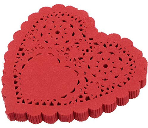 STOBOK 100Pcs San Cuore Centrini di Pizzo di Carta- Rosso A Forma di Cuore di Carta per Alimenti Pastiglie Torta Assorbente Olio Centrini