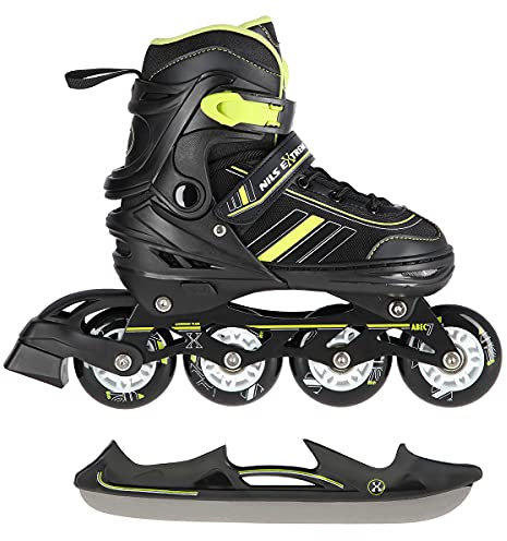 2in1 Inlineskates/Schlittschuhe Nils Extreme Spirit Schwarz/Lime ABEC7 Gr. 34-38 verstellbar