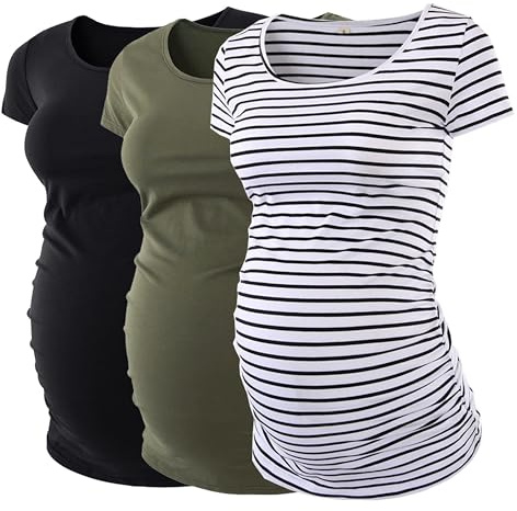 Love2Mi 3 Pack Maternity Shirt Short Sleeves Basic Summer Pregnancy Clothes for Women