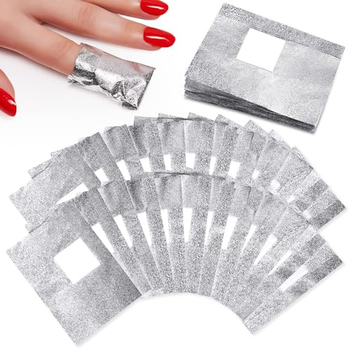 100 Pcs Foil Nail Wraps, Nail Foils for Gel Nails, with Pre-attached Lint-Free Cotton Pads, Nail Foil Aluminium Wraps Remover for Fast & Gentle Soak Off Gel Polish Removing silver