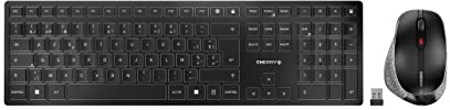 CHERRY DW 9500 Slim, Ensemble Clavier et Souris sans Fil, Disposition Belge (AZERTY), Bluetooth ou Radio 2,4 GHz, Souris Ergonomique pour Droitiers, Gris Anthracite