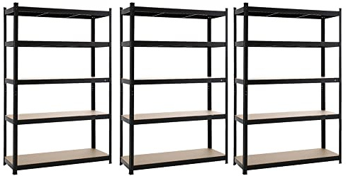 Panana 3 x 1.8mGarage Shelving Units Heavy Duty Racking Shelves for Storage 5 Tier (180KG Per Shelf), 900KG Capacity For Workshop, Shed, Office (Black, 180x120x45cm)