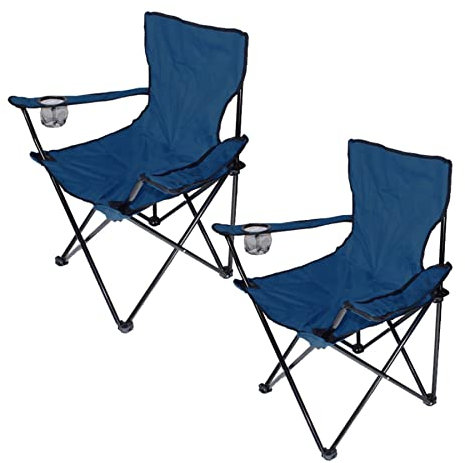 HUOLE Chaise de Camping Pliante - Convient aux Festivals, à la Plage, à la Pêche - Porte-gobelet dans l'Accoudoir - Bleu Marine - 2 Pièces