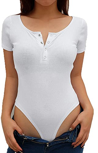 BKEPDY Body Donna Maniche Corte con Girocollo, Body Donna Elastico Girocollo Bodysuit Elegante Canotta Body Basic Jumpsuits Casual Estivi T-Shirt Top