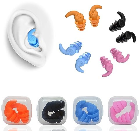 Vastsea 4 Paar Ohrstöpsel Schwimmen, Wasserdichte Wiederverwendbare Silikon Ohrstöpsel, Silikon Schwimmen Ohrstöpsel, Silikon Komfortable mit Geräuschunterdrückung, für Duschen, Schlafen, Surfen
