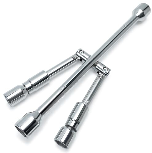 TONDA 4 Way Lug Wrench, Foldable Cross Tire Iron Lug Nut Wrench, Multi Size Chrome Plated Carbon Steel