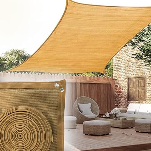 MPQ Malla Sombra Toldo Raschel 90% - 5x4m Beige - Cinta Refuerzo y Ojillo - Protección UV, Polietileno HDPE Alta Densidad, Jardín, Exteriores, Vela-Resistente al Sol y al Desgaste