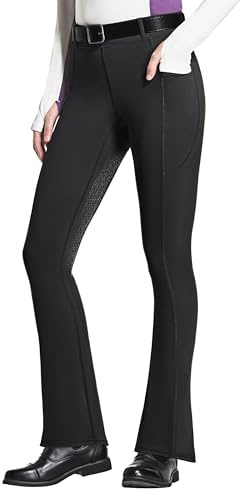 FitsT4 Sports Women's Full Seat Horse Riding Pants Bootcut Riding Tights with Pockets Equestrian Breeches for Women Black XS
