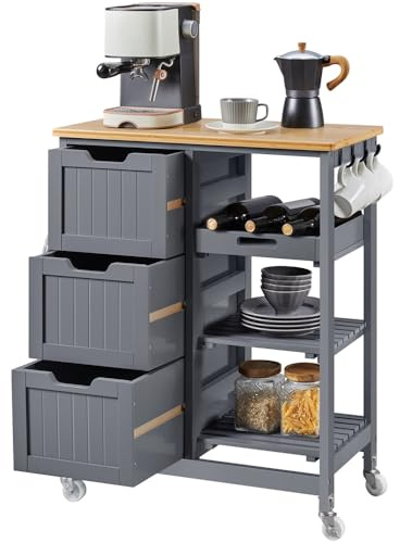 Yaheetech Carrello Cucina 67x37x84,5 cm con Ruote 3 Cassetti 3 Ripiani