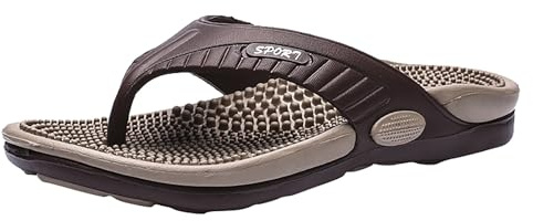 Men's Flip Flops Toe Separator with Arch Support Sandals Soft Leather Fabric Flip Flops Summer Beach Non-Slip Slippers Arch Support Casual Beach Slides Shoes, Khaki1, 41 EU