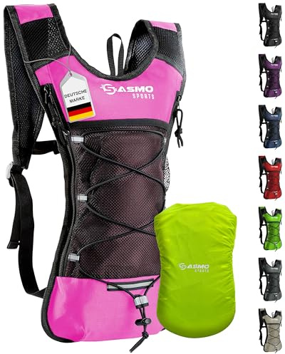 SASMO Sports 2 l vätskeficka med kylväska, BPA-fri vattenficka med neutral smak, 2 l vattenficka för löpning, vandring, cykling och camping, rosa, 6 L