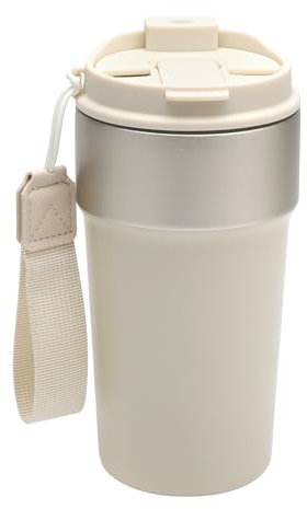 HENGBIRD Kaffee Thermobecher 500ml, Edelstahl Thermo Kaffeebecher to go Becher Kaffee, Kaffeebecher to-go mit Direkter TrinktüLle und Strohhalm, Doppelwandig Thermobecher Kaffee, Beige
