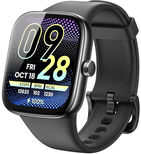 TOZO S7 Smartwatch Damen Herren, 1.85” AMOLED HD Screen Sportuhr mit Bluetooth Anruf, Fitnessuhr mit 100 Sportmodi, Herzfrequenz SchlafMonitor Schrittzähler, IP68 Wasserdicht für Android iOS - Schwarz