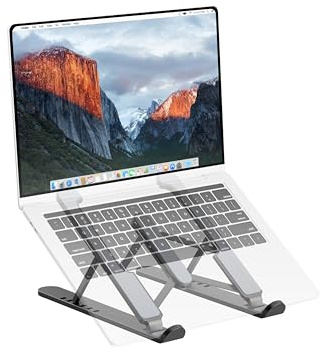 PureMounts Laptop Ständer Höhenverstellbarer, Faltbarer & Ergonomischer Notebookhalter für Home Office, 6 einstellbare Blickwinkel, Laptopständer mit Belüftung & Anti-Rutsch-Pads, Schwarz