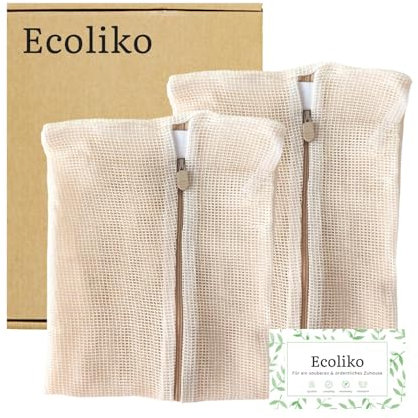 Ecoliko XL Wäschenetz Baumwolle für Gardinen & dünne Vorhänge | 2er Pack | Schont Stores, Voile, Leinen | 50×60 cm, Weich & Reißfest | Geruchsneutral, Beige